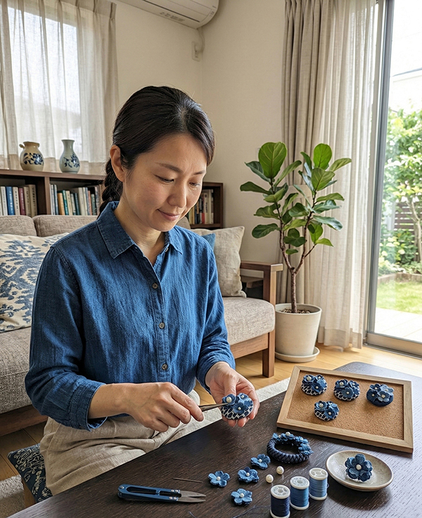 藍染花アクセサリー