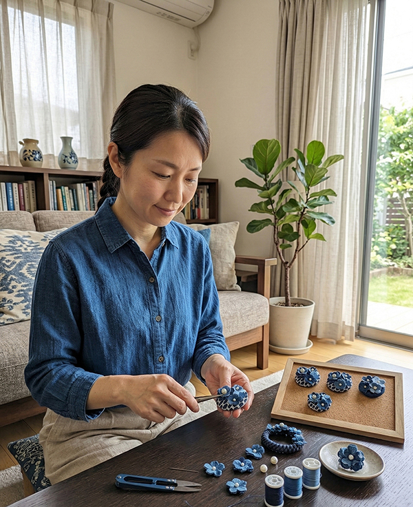 藍染花アクセサリー